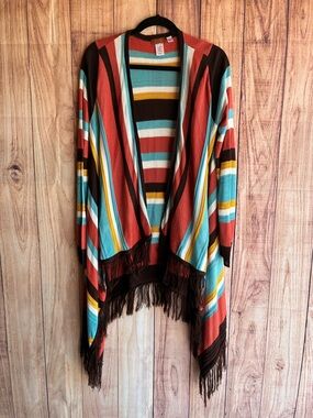 Scully Stripped Fringe Southwestern-inspired Open Cardigan Size Medium